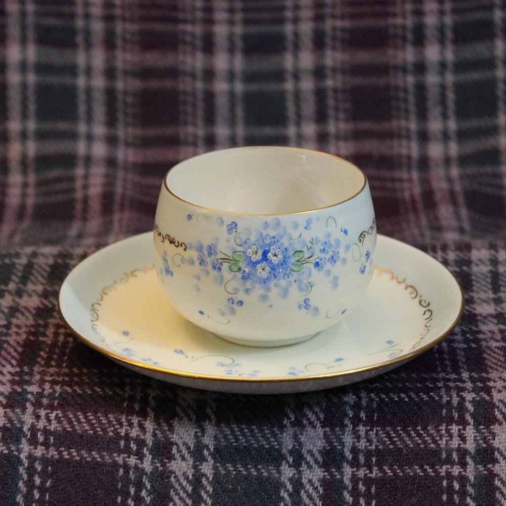Married Set of Bavarian Hand-painted Porcelain Teacup and Saucer